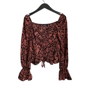 Nasty Gal Top Size 6 Pink Black Cheetah Blouse Lightweight Animal Print Shirt